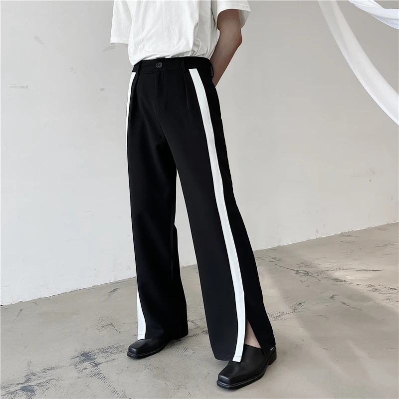 Men's Straight Pants Spring And Autumn New Personality Color Side Slit Design Fashion Casual Loose Large Pants