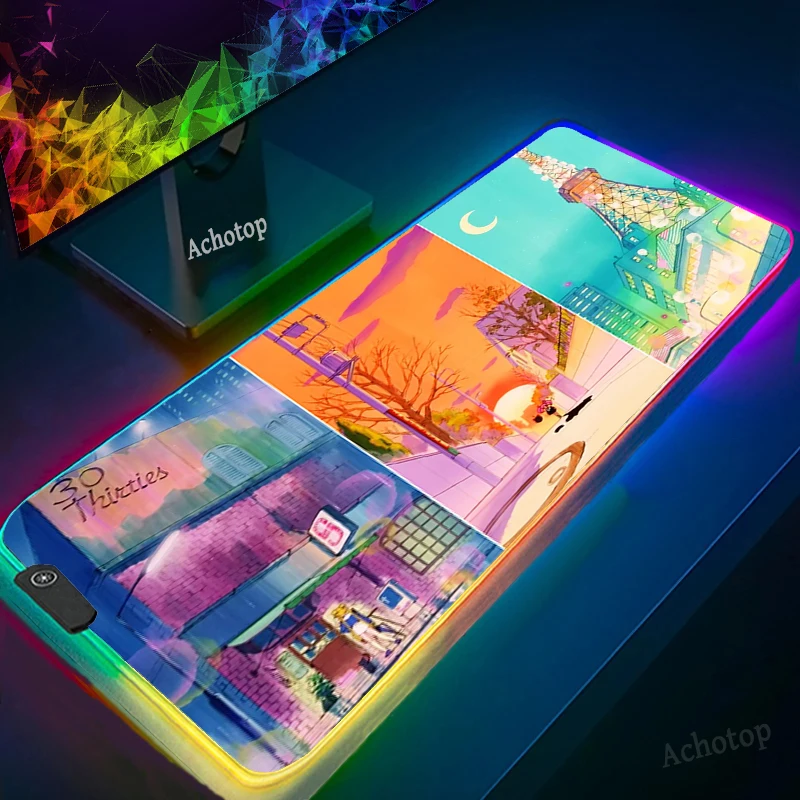 

Landscape RGB Mouse Pad Pink blue Gamer Accessories Large USB LED Mouse Pad XL Gaming PC computer Desk with Backlit Rubber mat