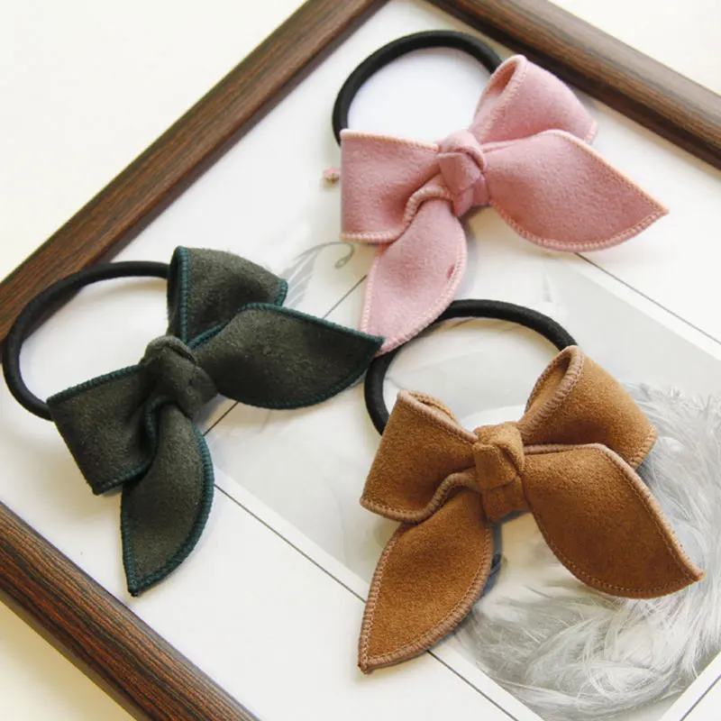 Однотонные замшевые резинки с бантом милые для волос девочек эластичная резинка