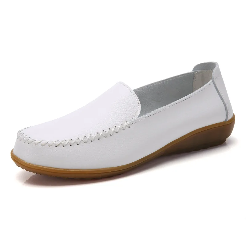 Genuine leather flats ladies Oxford shoes big size 270 loafers solid white shoes women new arrival casual flats woman shoes - Цвет: White B