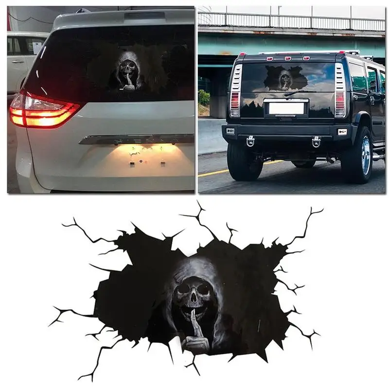 

40*30cm Mute Skull Car Sticker Funny Automotive Decals Rear Window Demon Reflective Sticker Black Color