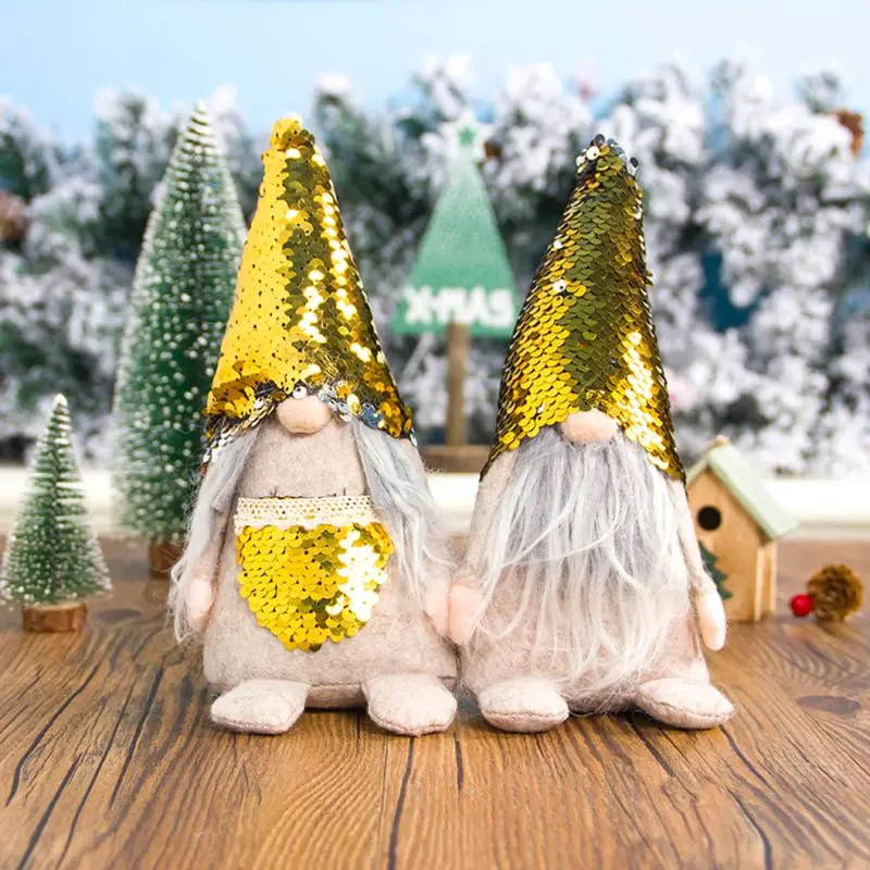 

2pcs/set Sequin Christmas Swedish Santa Gnome Plush Doll Ornament Handmade Elf Toy Holiday Home Party Decor