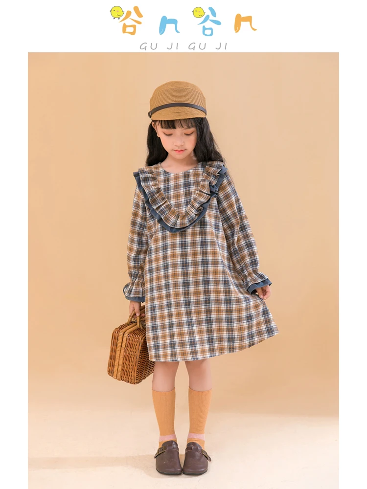 

Green Long Birthday Party Girls Dress Long Sleeve Plaid Autumn Vintage Flower Girl Dress Princess Robe Enfant Kids Dress BW50DR