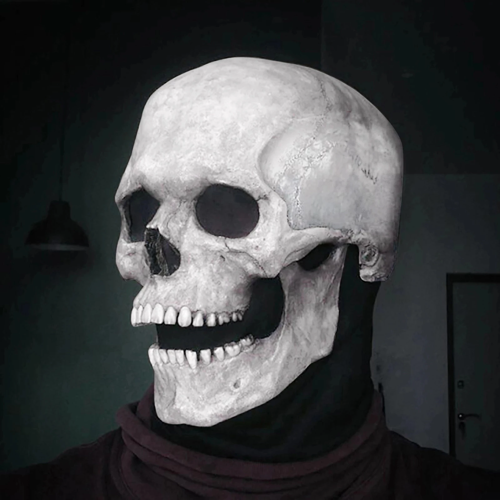 Full Head Skull Mask Halloween Horror Helmet Movable Jaw Decoration Scary Props Horror Costume Movable Jaw Decoration Headgear scare halloween the nun horror head mask costume valak scary latex full head masks