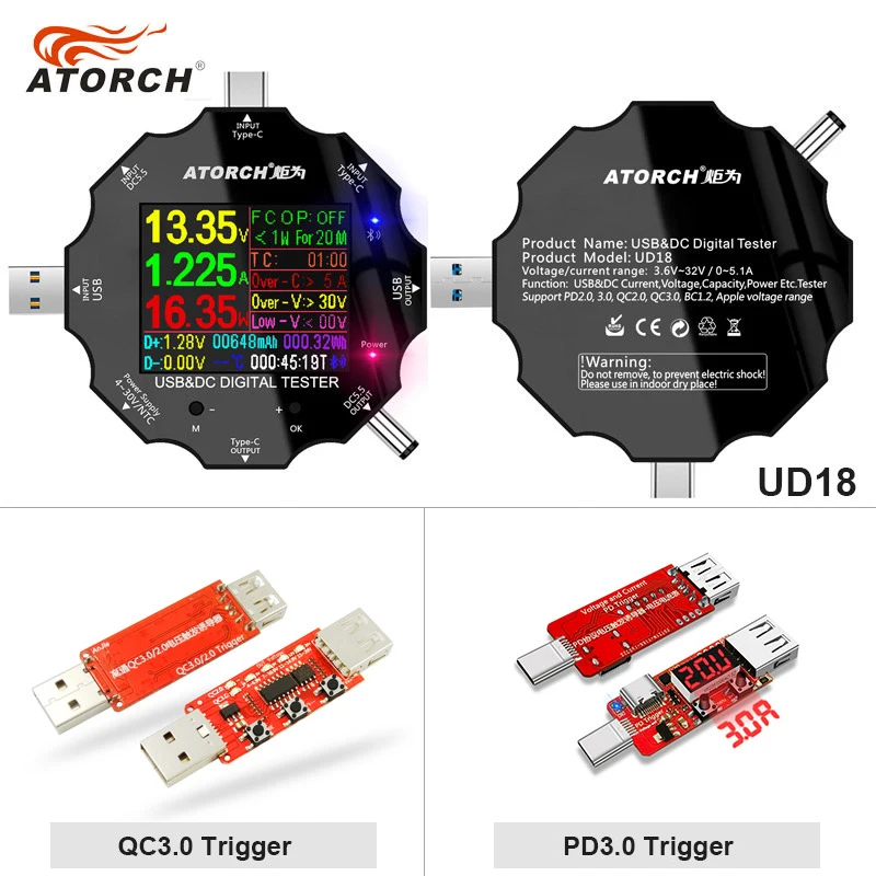 DC5.5 тип-c 18 в 1 USB 3,0 тестер приложение dc Цифровой вольтметр power bank зарядное устройство Напряжение Ток Амперметр детектор QC PD3.0 метр - Цвет: add Package