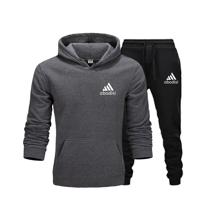 

Autumn and winter fleece warm hoodie suit men's casual wear + black jogging sweatpants