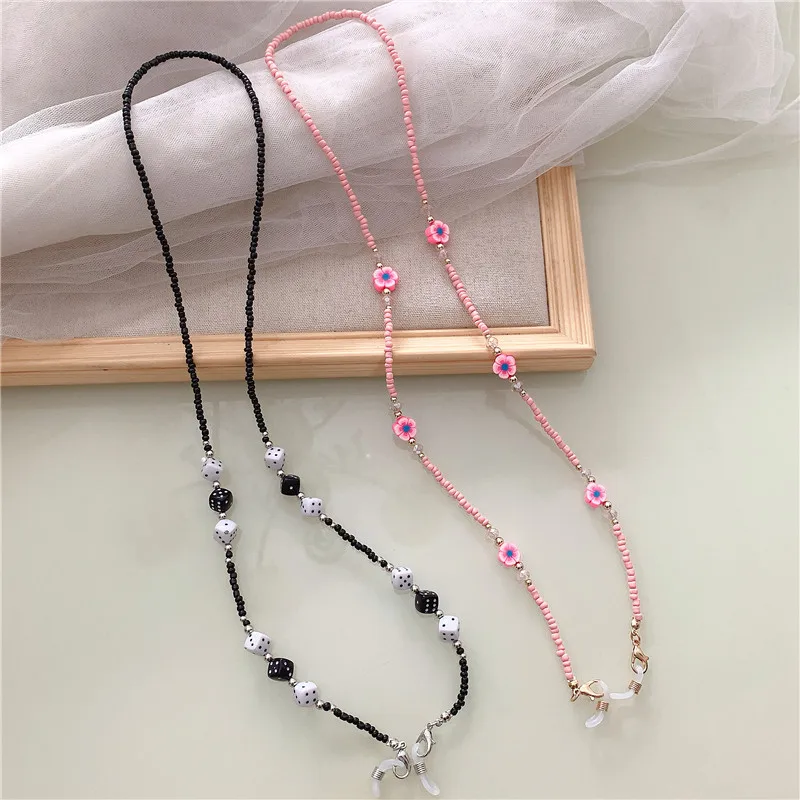 

2021 Black Pink Flower Beads Glasses Chain Simple Casual Mask Chain Holder