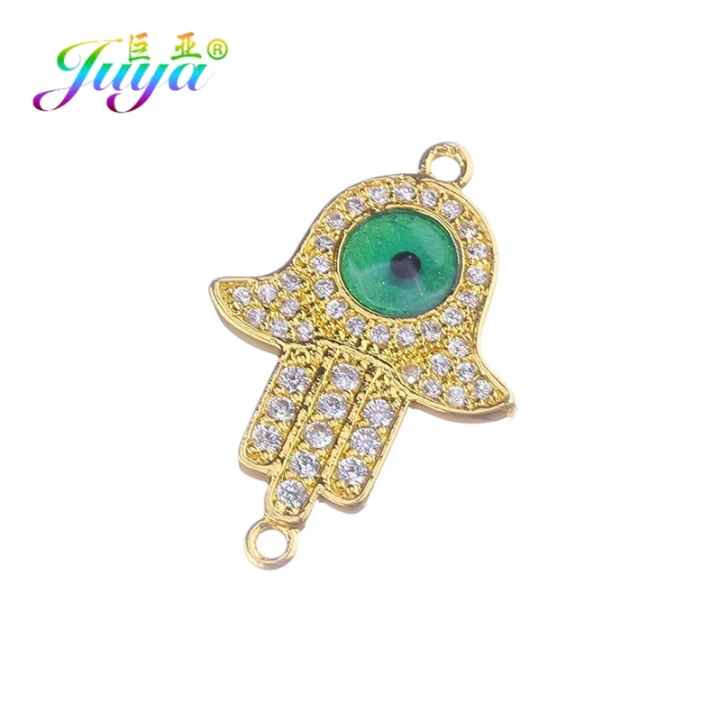 Gold Juya DIY Браслеты Аксессуары микро проложить циркон золото/серебро Хамса Фатима Шарм Разъемы для Needlwork ювелирных изделий - Цвет: Gold