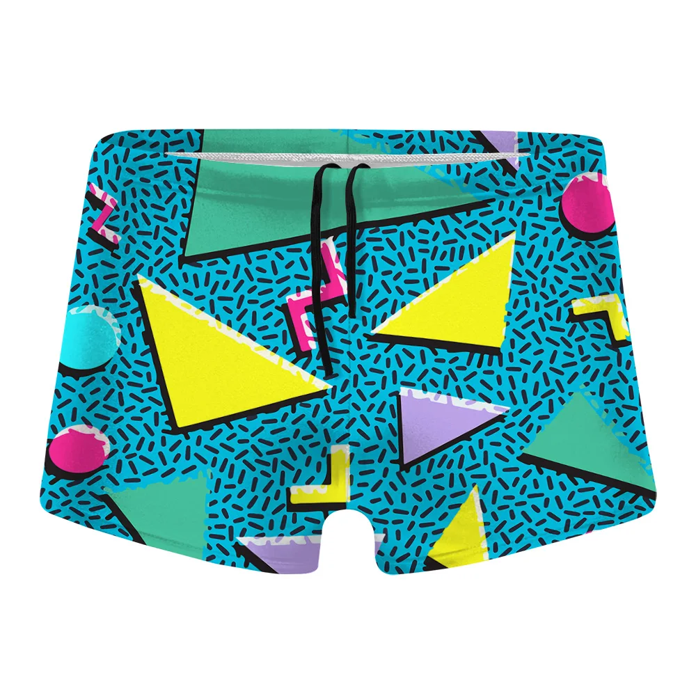 Men Swimming Trunks Memphis Style Swimsuit Retro Abstract Geometric Element Template 80s 90s Style Swimwear Boxer Shorts