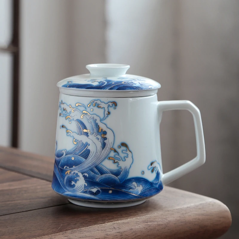 Jingdezhen Tea Mug 350ml Enamel Ceramic Coffee Mugs with Filter Lid Set Handmade Water Cup Drinkware Creative Gift Craft Artwork | Дом и сад