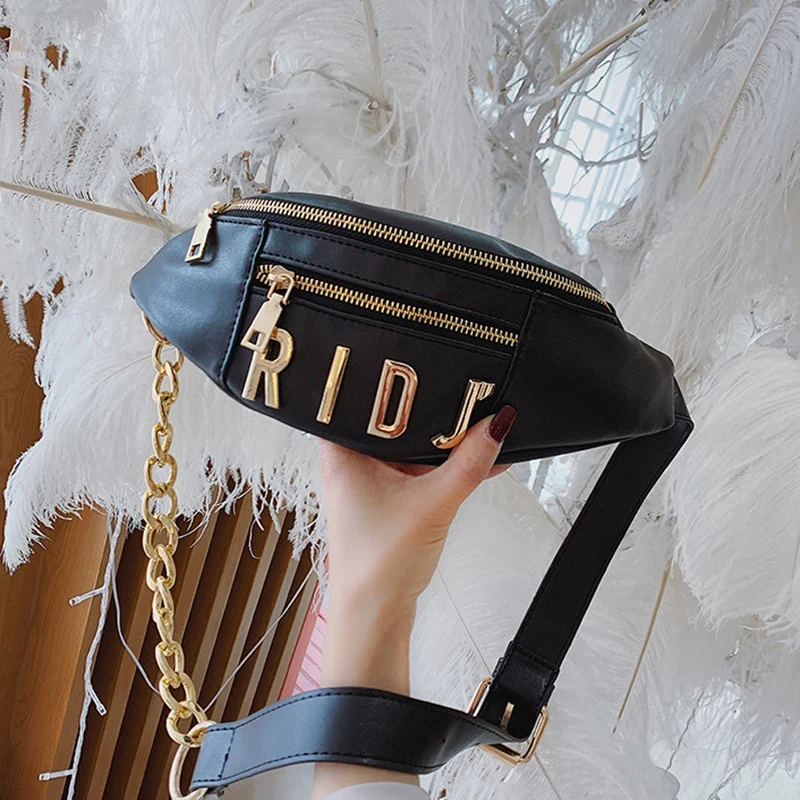 Поясные сумки для женщин Модный женский кожаный ремень цепочки букв поясная