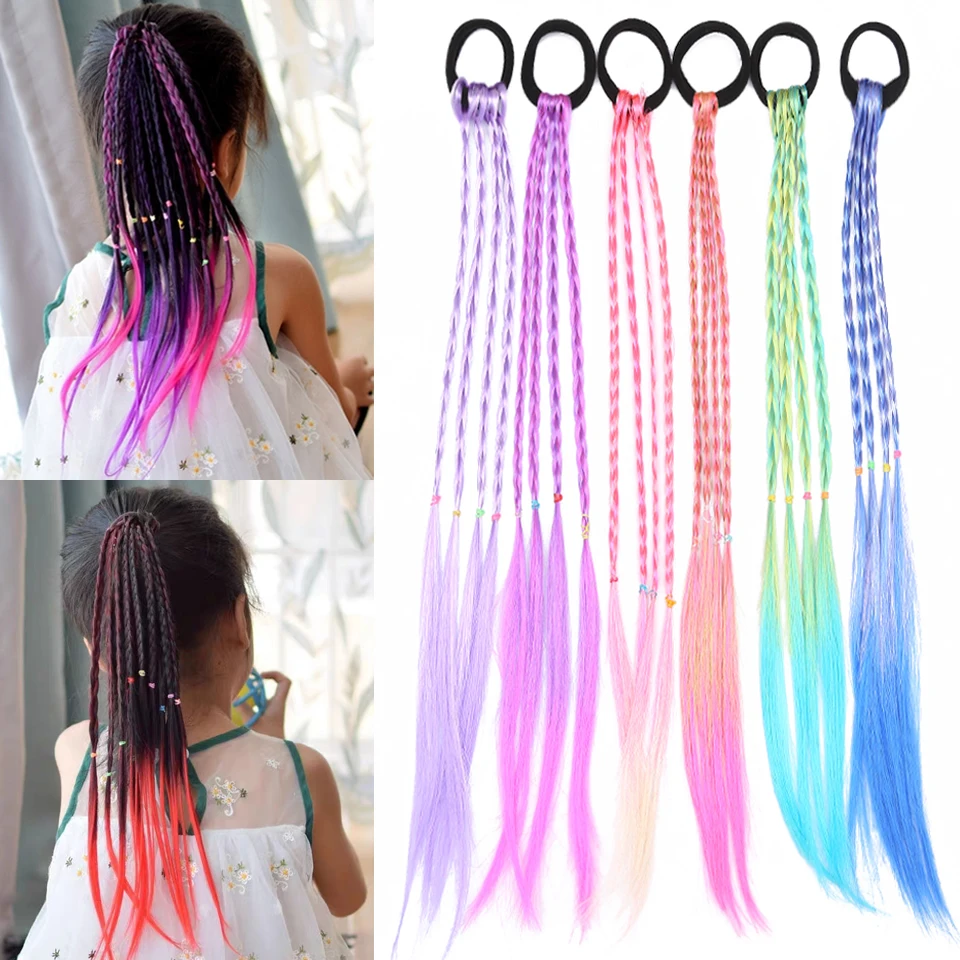 

MyDiva Synthetic Colorful Girls Rubber Bands Braid Hair Twist Ponytail Braid Ombre Kid Hair Accessories Hairpiece Pony Tail Hair
