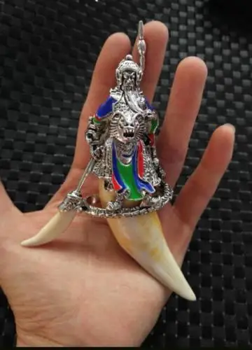 Exquisite Pure Brass Tibetan silver Guan Gong long Tiger tooth pendant Statue | Дом и сад