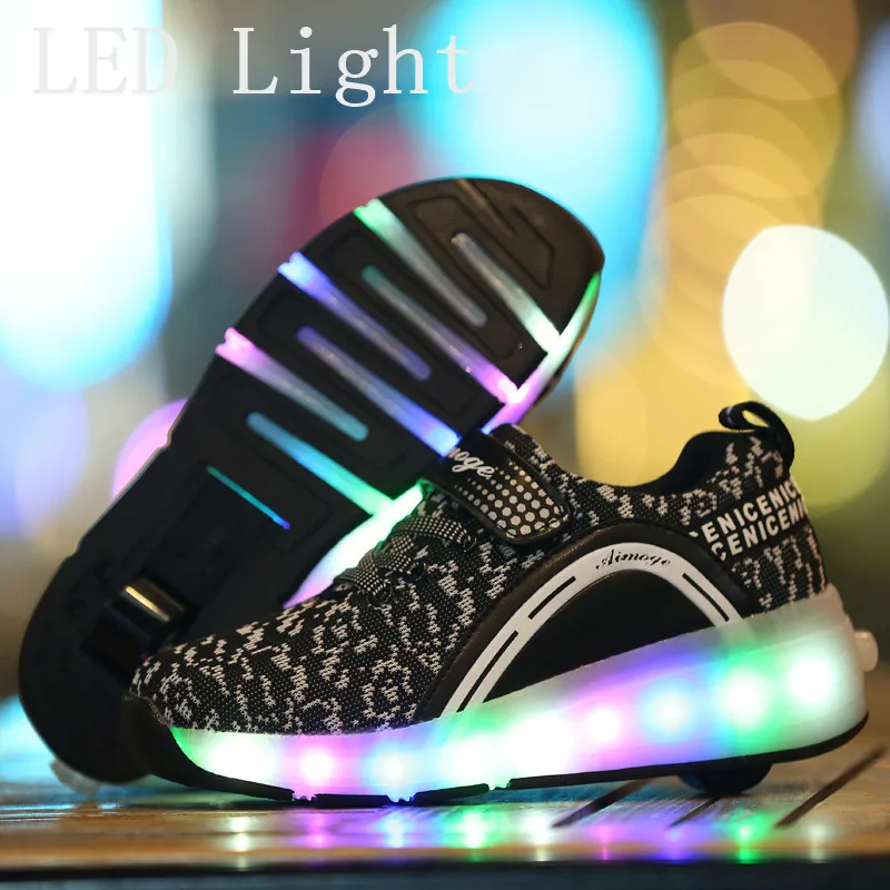 

Kids Glowing Sneakers Sneakers with wheels Led Light up Roller Skates Sport Luminous Lighted Shoes for Kids Boys Pink