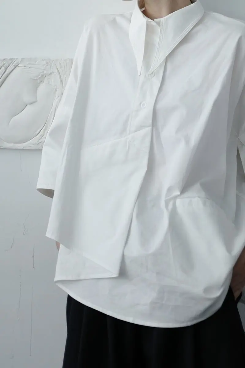 

IEFB /men's wear design shirt Korean style irregular asymmetric niche Half sleeve shirt for male 2021 summer Spring new 9Y3230