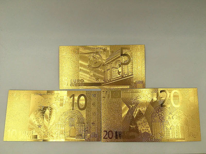 7 шт./лот полный комплект 24k Европейский 5 10. 20.50.100.200.500 евро Золотая банкнота