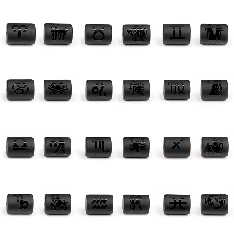 

12 Constellation Beads Matte Loose Beads Black Stone Bead For Jewelry Making Bracelet Pendants Accessories