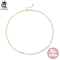 orsa jewels unique 925 silver paper clip chain pearl choker necklace vintage chunky link necklace for women chain jewelry gpn13