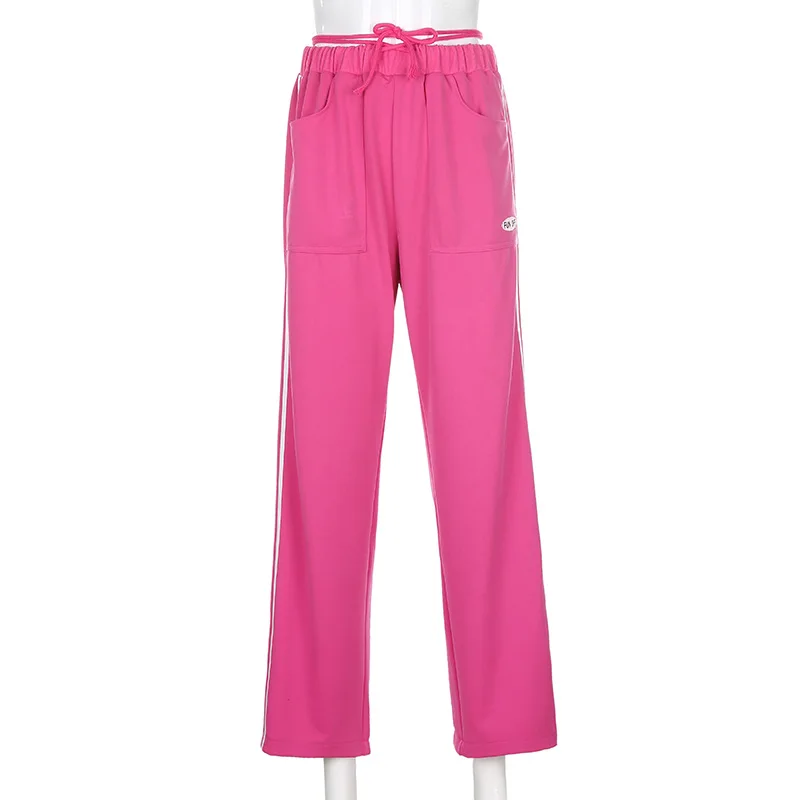 

SEASONS Letter Print Ribbens Casual Long Trousers Ladies Pink Baggy Sweatpants Women High Waist Pants Capris 2020 ASPA81424