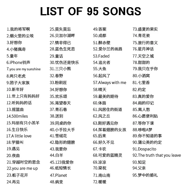 95 Songs Tabs Musics Portable Beginner Kalimba Sheet Music Small Thumb Piano Text Numbered Musical Notation Chinese Book