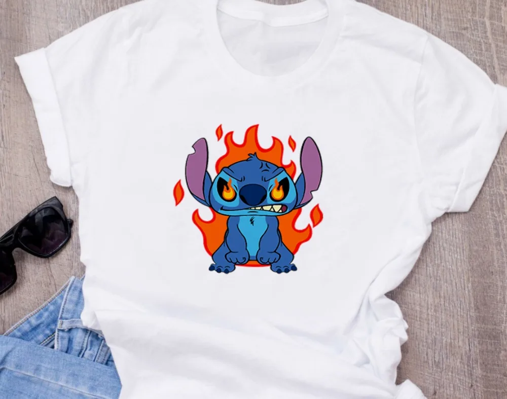 Женская модная футболка с милым рисунком из мультфильма Disneys Lilo Stitch Harajuku Kawaii Футболка с принтом милые повседневные топы