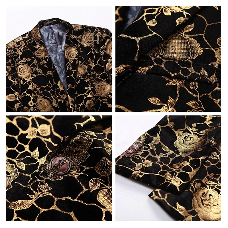 

Rsfocus Black And Gold Mens Floral Jacquard Blazer Jacket Brand Clothing Prom Stage Costume Homme Terno Masculino Slim Fit XZ191