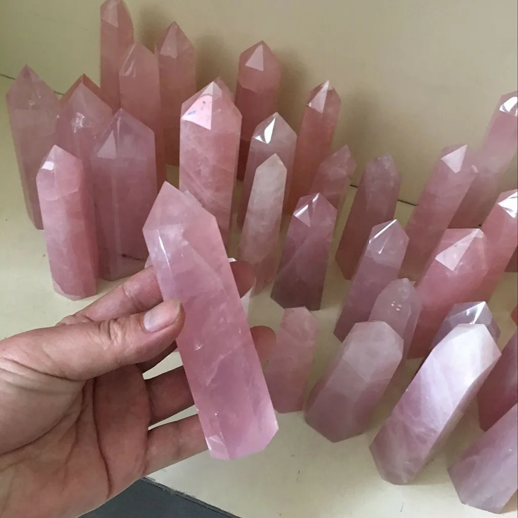 

Hot Sale 40-50mm Natural Rock Pink Rose Quartz Crystal Wand Point Healing Mineral Stone Bedroom Living Room Accessories#66