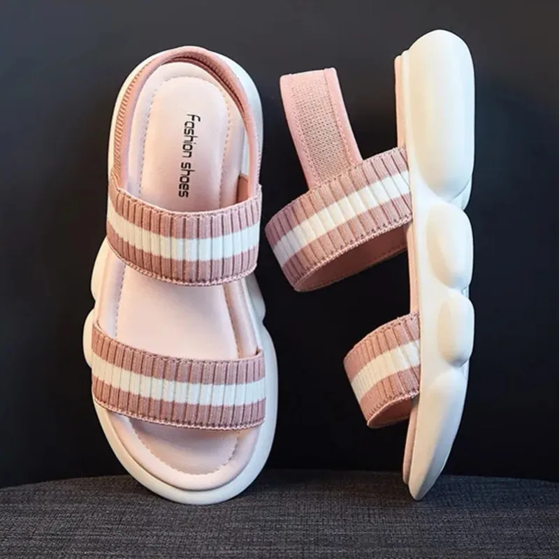 

Сандалии женские из эластичной ткани, легкие Модные Повседневные кроссовки без шнуровки, с прорезями, Нескользящие, летняя пляжная обувь дл...