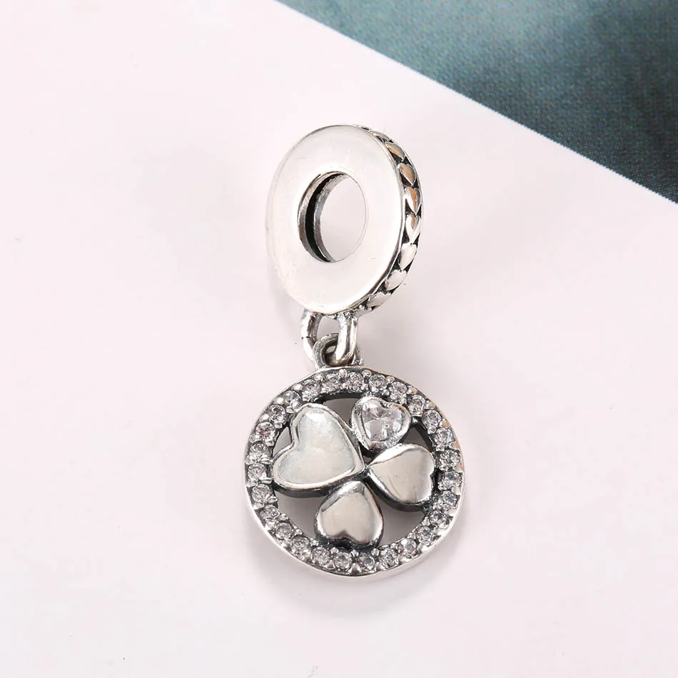 

Authentic S925 Hearts Of Love Clover Hanging Charm for Women Bracelet Bangle For Women DIY Jewelry