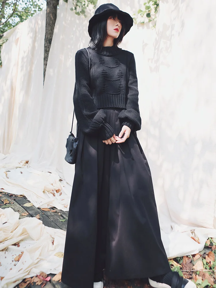 LANMREM полувысокий воротник сплошной цвет рукав-фонарик свитер для женщин уличная