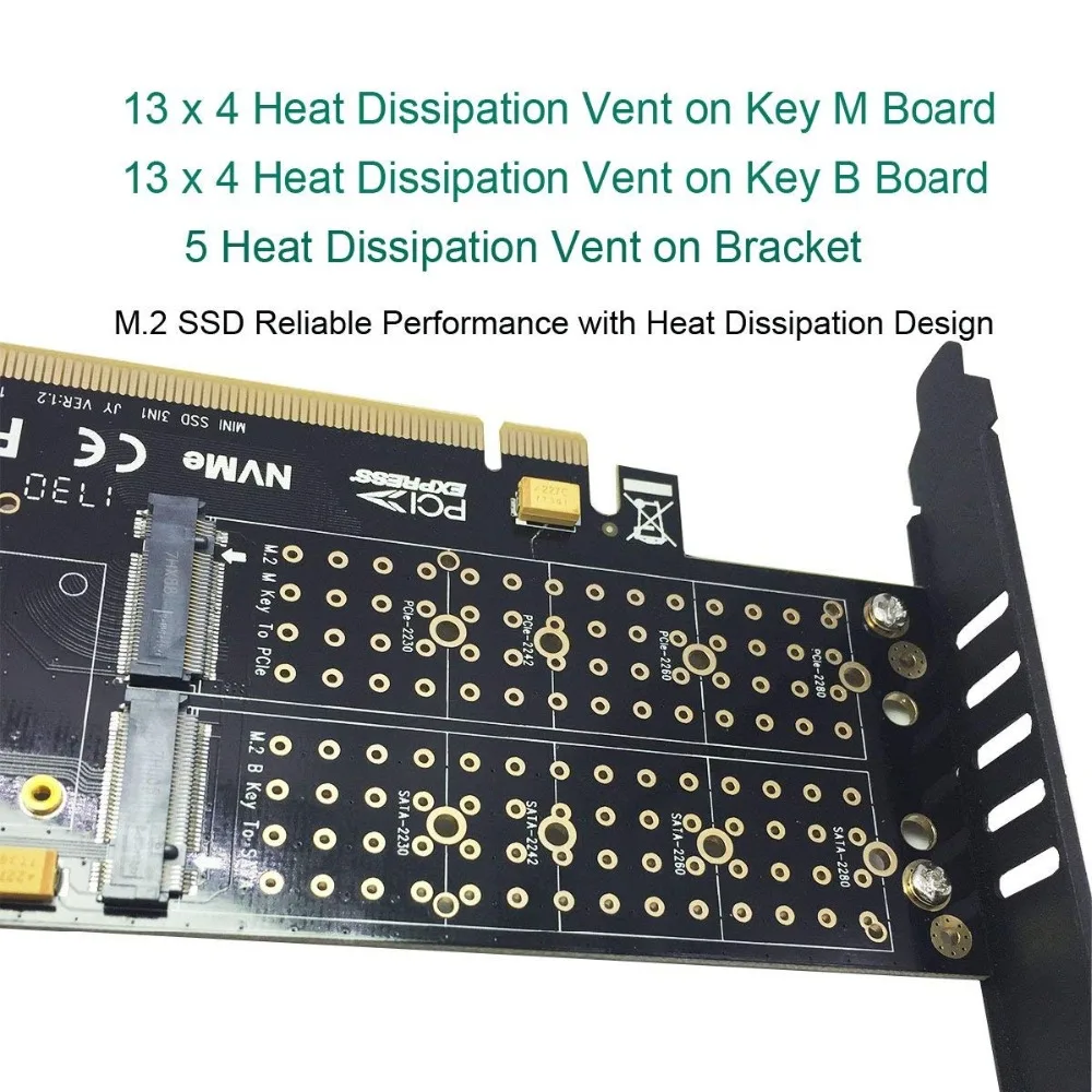 3 в 1 PCI E 0 X16 к NGFF M.2 NVMe AHCI SSD адаптер карта для ключа M B mSATA твердотельный накопитель с