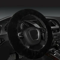 38cm universal black warm soft fuzzy plush auto car steering wheel cover protection trim non slip car accessories for winter