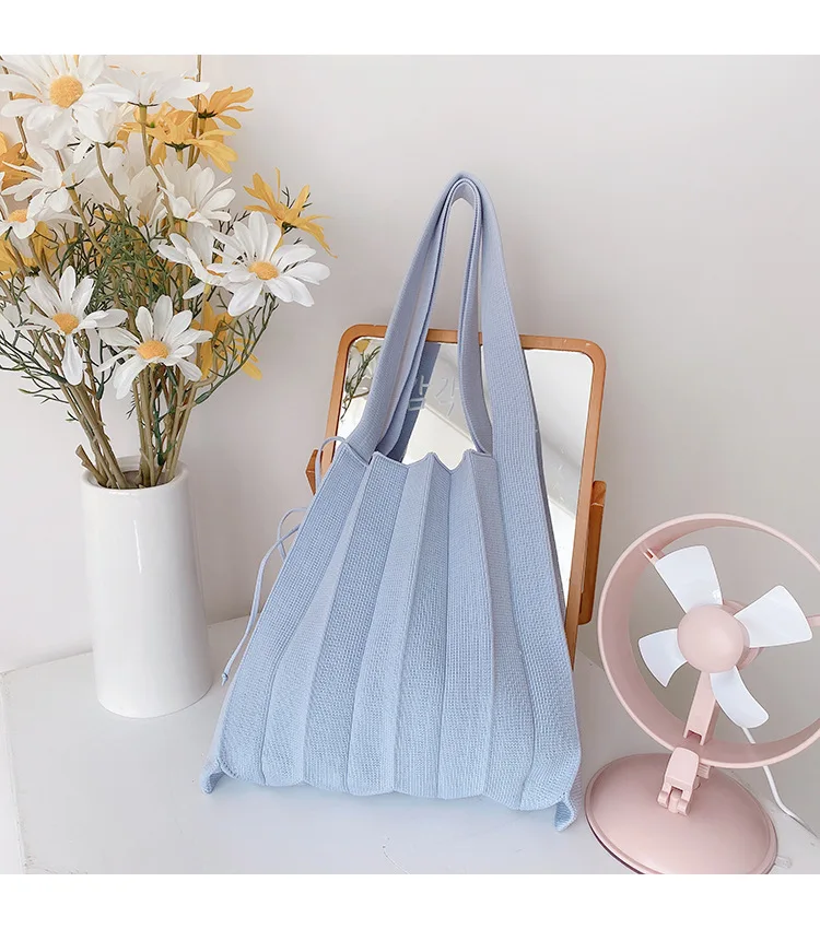 Дизайнерская Женская сумка через плечо однотонная Лоскутная вязаная холщовая