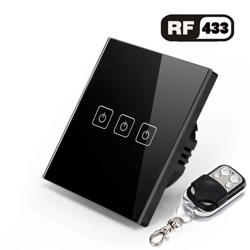 3gang Switch with RC ЕС/Великобритания стандарт 1 2 3 банды 220 В беспроводной пульт дистанционного управления светильник, RF433 дистанционный сенсорный настенный выключатель для умного дома - Цвет: 3gang Switch with RC
