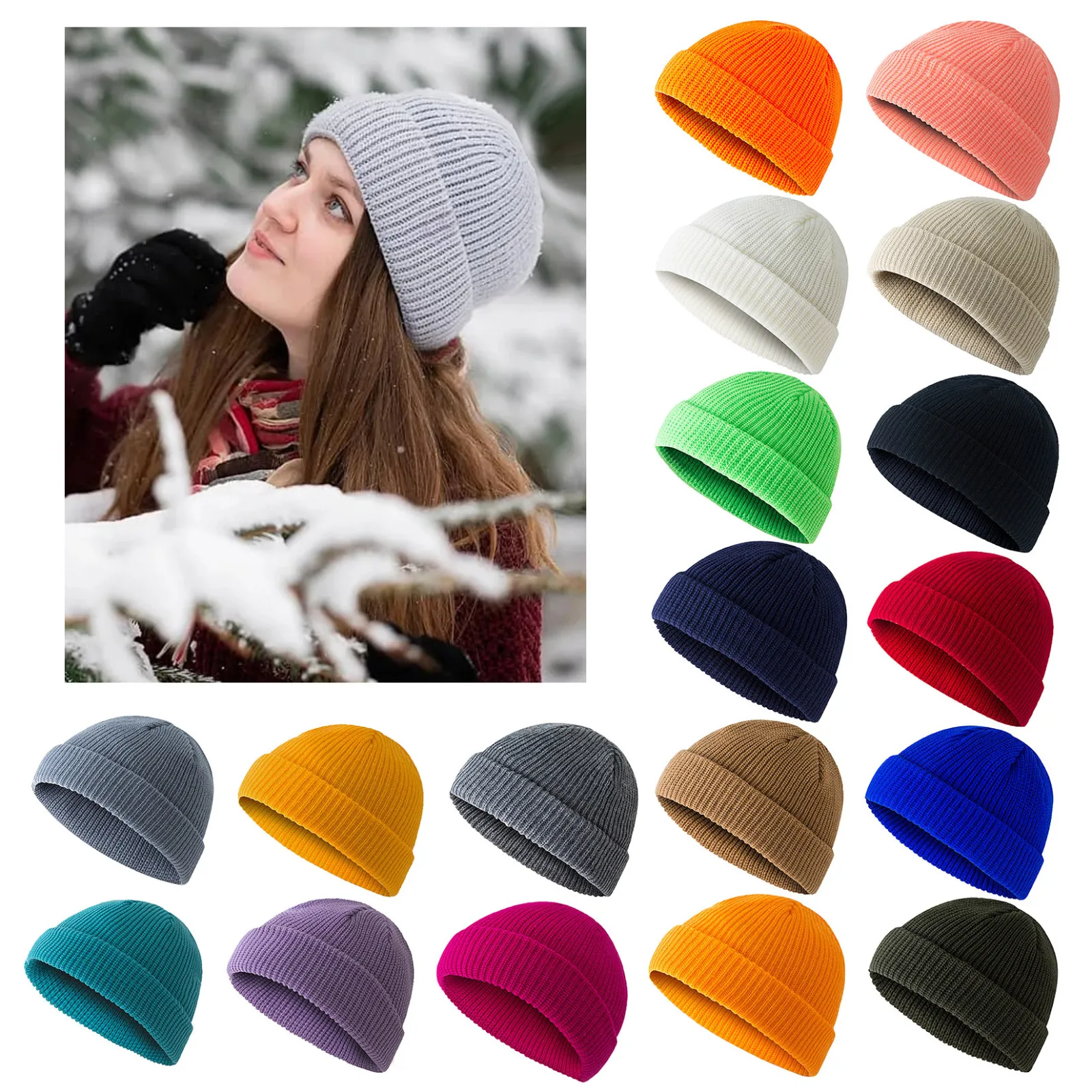 

2021 зимние теплые шапки для женщин, Повседневные вязаные берет, шапки, мужские шапки, однотонные шапочки в стиле хип-хоп, женские облегающие ш...