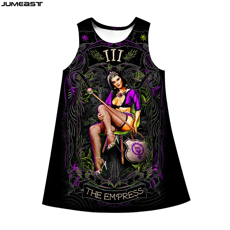 

Jumeast Y2k Women 3D Printed Dresses Hip Hop Tarot Cards Summer Fashion Sleeveless Dress Suspender Nightdress