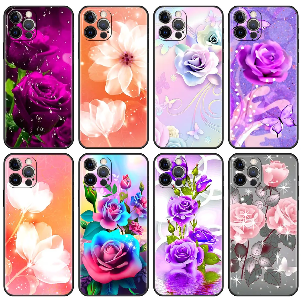 

Silicone Case Funda for Apple iPhone 13 12 Mini 11 Pro 7 XR X XS Max 6 6S 8 Plus 5 5S SE Soft Phone Cover Flower
