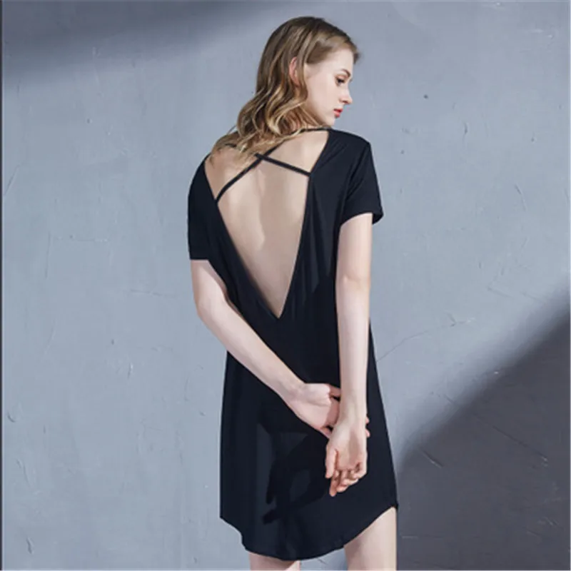 

Solid Ladies Long Nightdress Backless Woman Summer Nightgowns Dress Fashion Sleepwear Cotton Comfortable Nightshirt