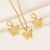 cz butterfly necklaces women girls gold color charm earring pendant necklace jewelry set cubic zirconia birthday party gift
