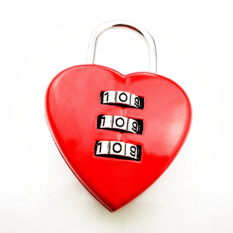

3 Digits Luggage Suitcase Padlock Coded Lock Red Heart Shaped Nice padLock Lovers Backpack Lock Luggage Lock Mini Cute