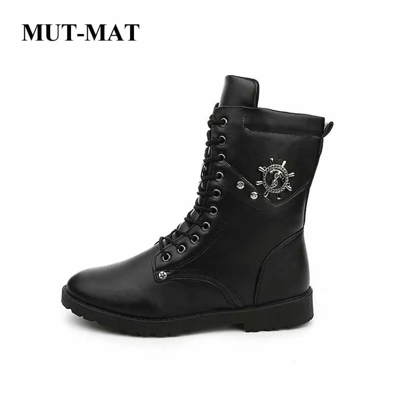 Мужские локомотивные ботинки с металлическим знаком кожаная обувь