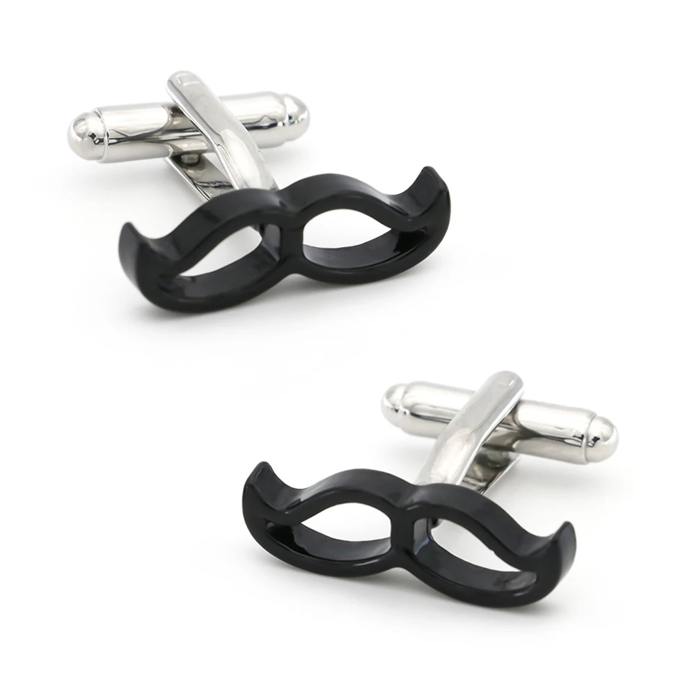 Мужские запонки в виде усов черного цвета качественные из латуни с большим