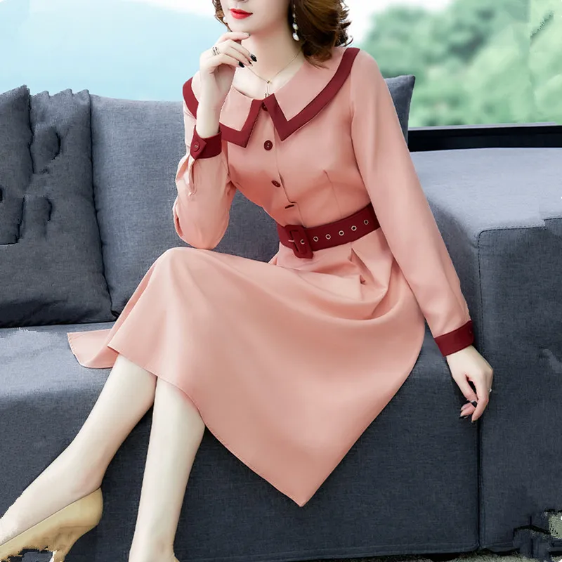 

UHYTGF Women spring dress 2020 fashion single-breasted pullover elegant dresses temperament female slim bandage dress Genuine E1