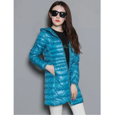 blue 7XL, зимняя женская парка на белом утином пуху, яркие цвета, мягкие куртки, Женская длинная куртка на утином пуху, верхняя одежда, ультралегкие пальто с капюшоном, U542 - Цвет: blue