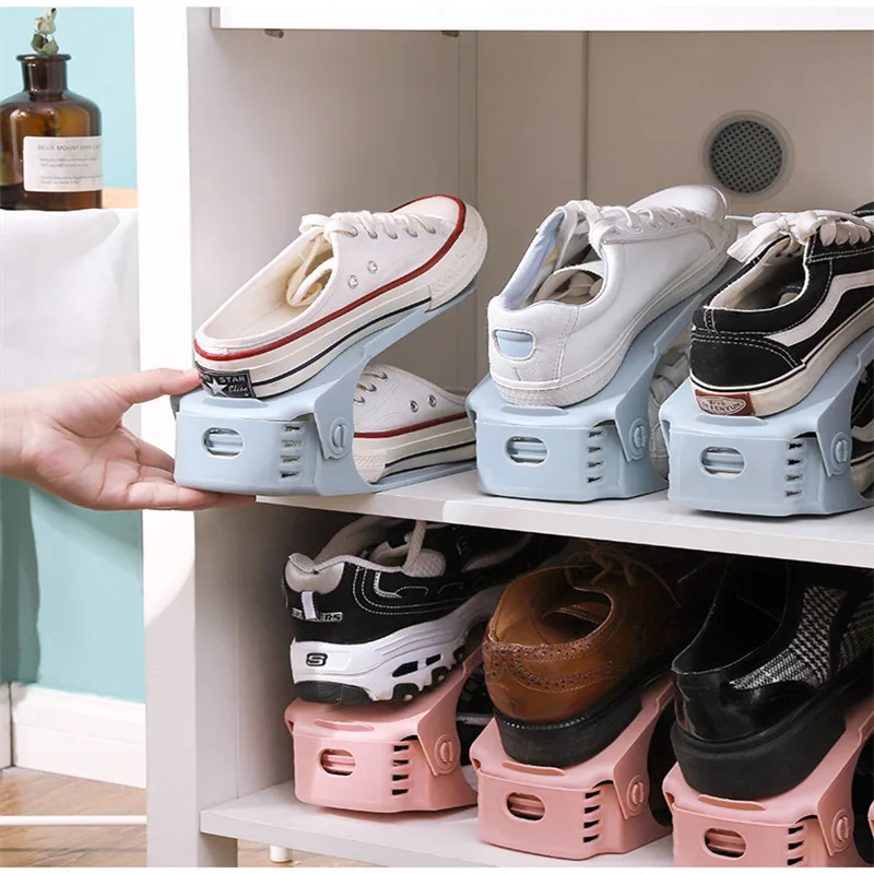 

8Pcs Double Shoes Rack Plastic Adjustable Shoe Storage Organizer Space Saving Shoes Storage Cabinet Shoe Shelf