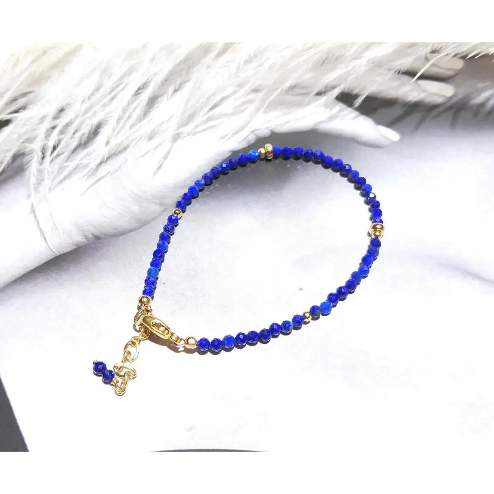 Lii Ji Natural Real Stone 2mm Lapis Lazuli American 14K Gold Filled Bracelet 15cm+2cm