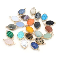 exquisite pendants natural stone double hole oval shape connector pendant for necklace bracelet jewelry making ms gifts 14x27mm
