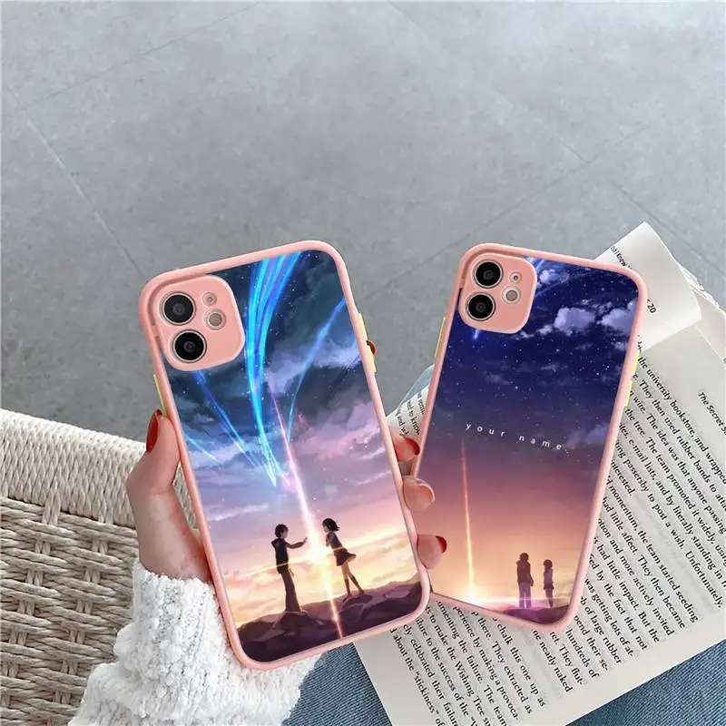 

Japanese Anime Your Name Phone Case Pink matte transparent For iPhone 7 8 x xs xr 11 12 pro plus max mini Clear Funda