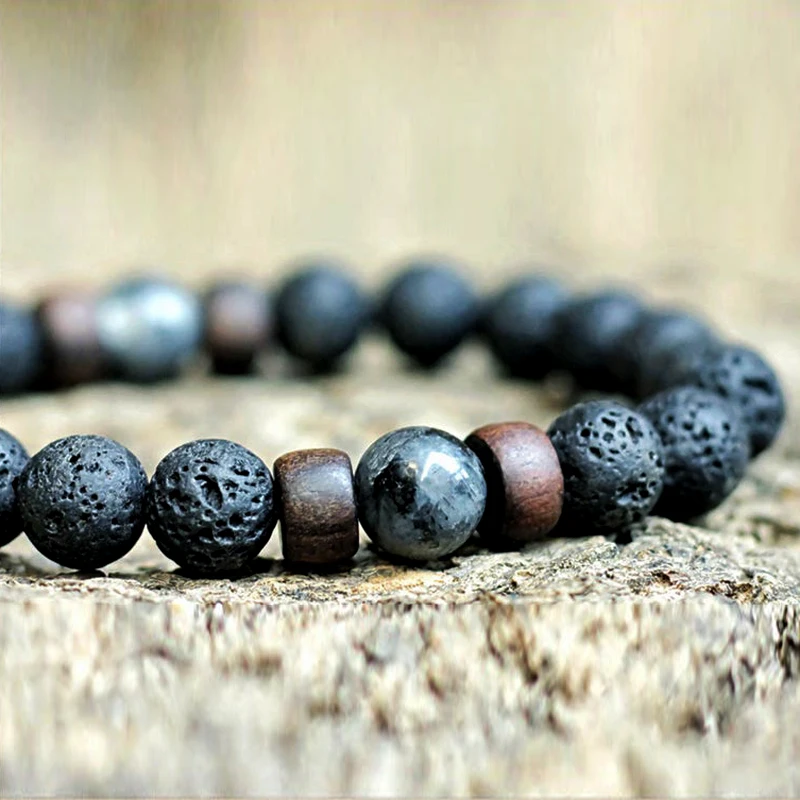 Браслеты в виде лавы бисера камня Chram браслет 8 мм Йога вулканический ретро камень
