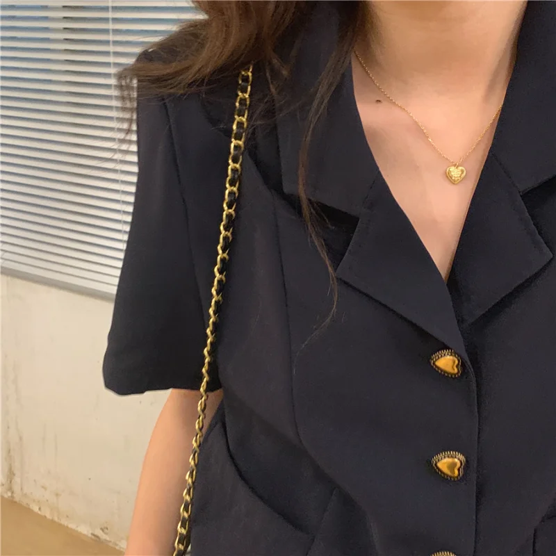 

Simple Lapel Love Button Design Loose Casual Blazer Women Short Sleeve Notched Suit Tops Women Office Ladies Women's Blazers